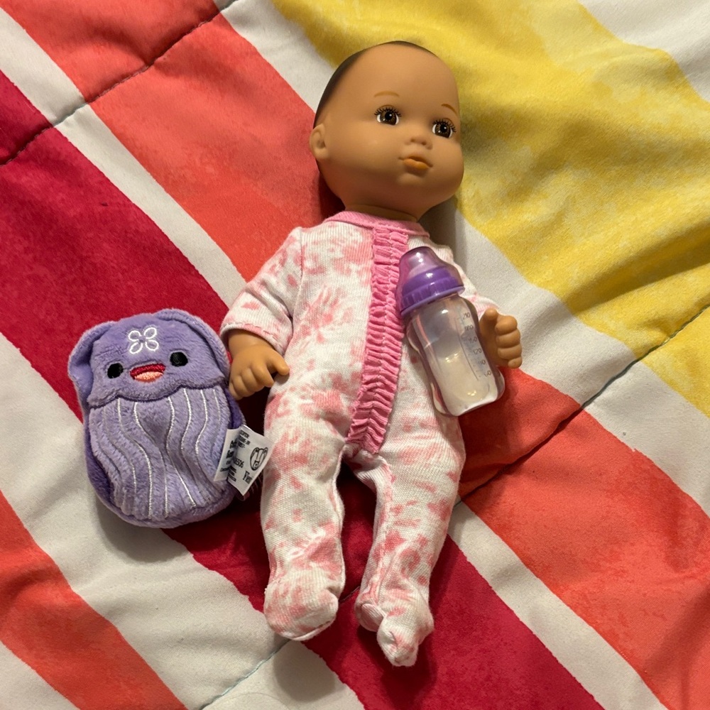 American Girl Baby Doll with Pink Pajamas and Purple Accessories